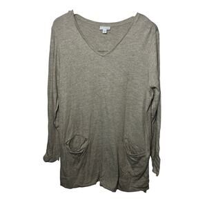 J. Jill Tunic Sweater Beige Oatmeal Pocket Cotton Knit  Side Slit V Neck 1X
